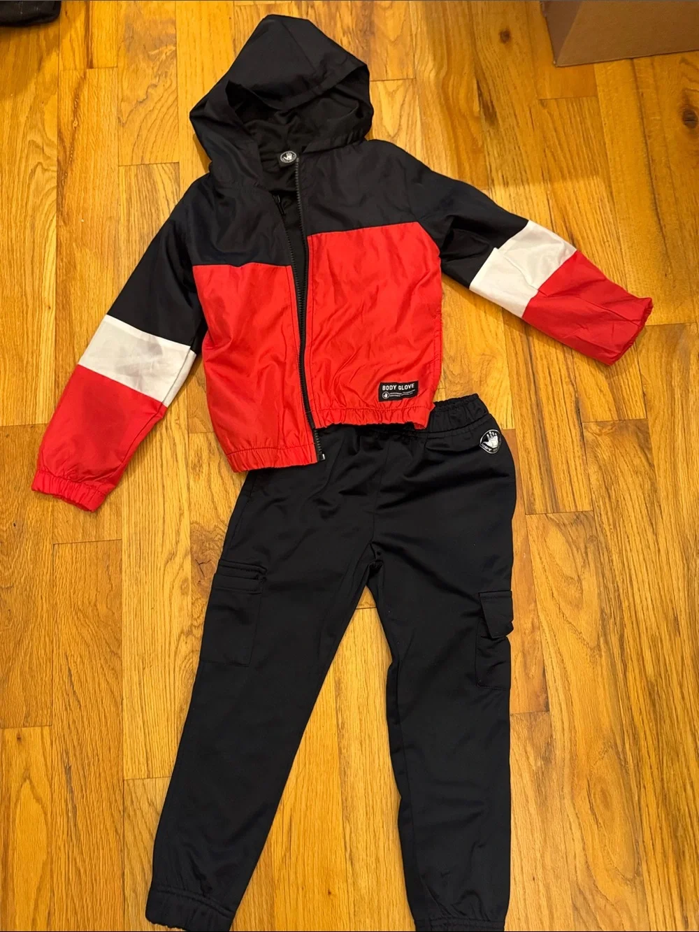 Body Glove Kids Black, Red & White Hooded Jacket with Black Cargo Pants